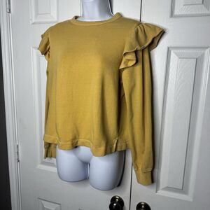 Old Navy Size S Mustard Yellow Ruffle Sleeve Sweatshirt Pullover